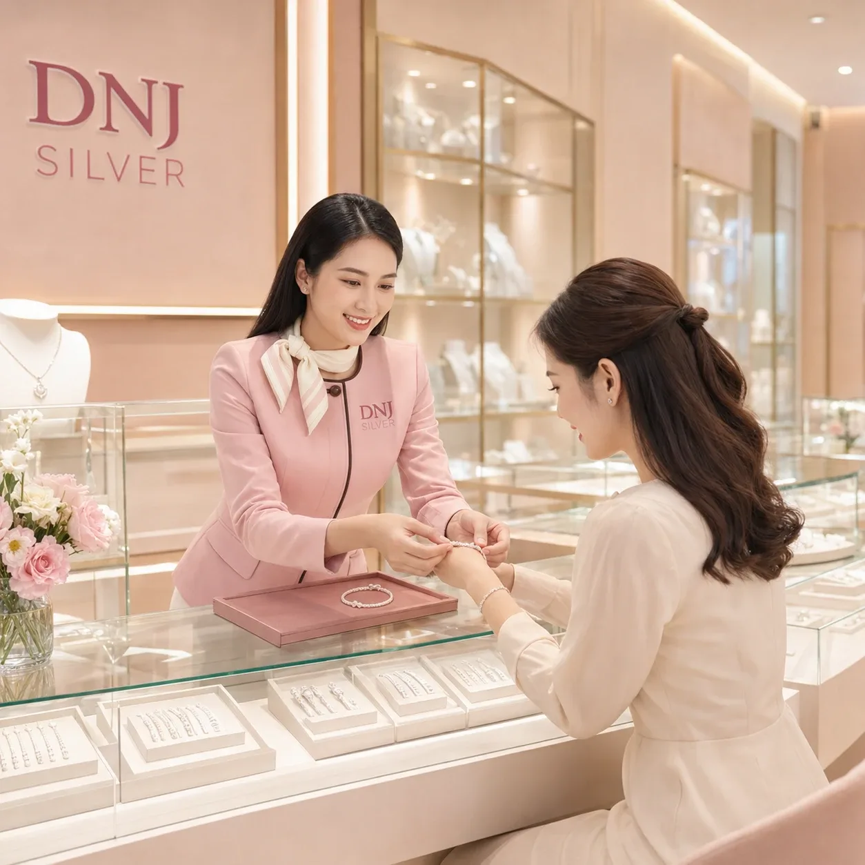 Hình ảnh sản phẩm và trải nghiệm mua vòng bạc tại DNJ Silver